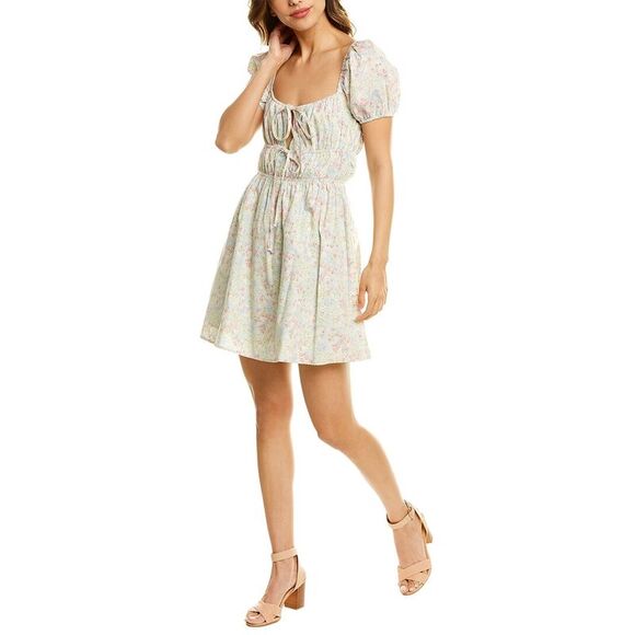 Botanik Studio Womens Tie Front A-Line Dress, Blue - Picture 1 of 3